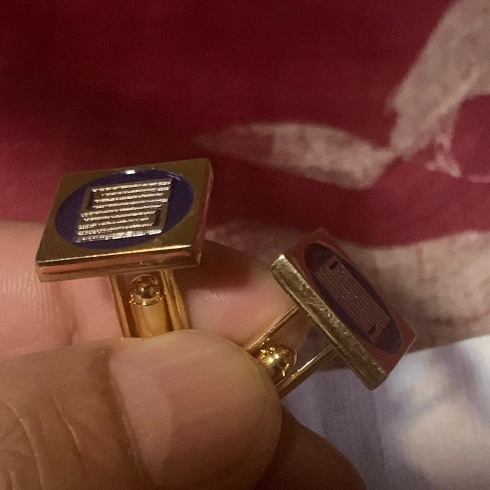 Gold and Blue Cufflinks/Tie Clip/money clip set